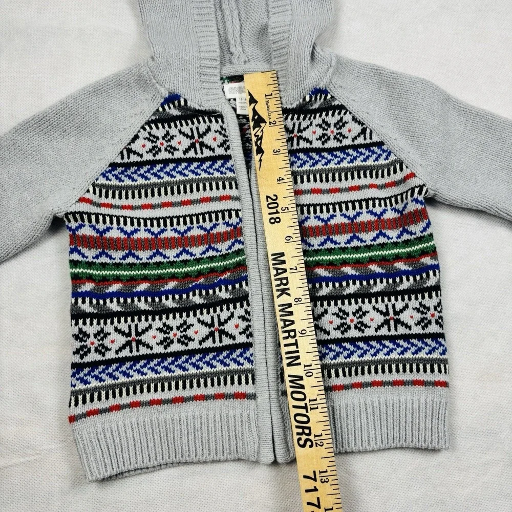 Gymboree‎ Gray Fair Isle Hoodie Zip Sweater Infant Baby Boy 12-18 Months